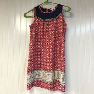 Monteau Sleeveless Red Patterned Tank Top Size 10 Crewneck Boho Pattern